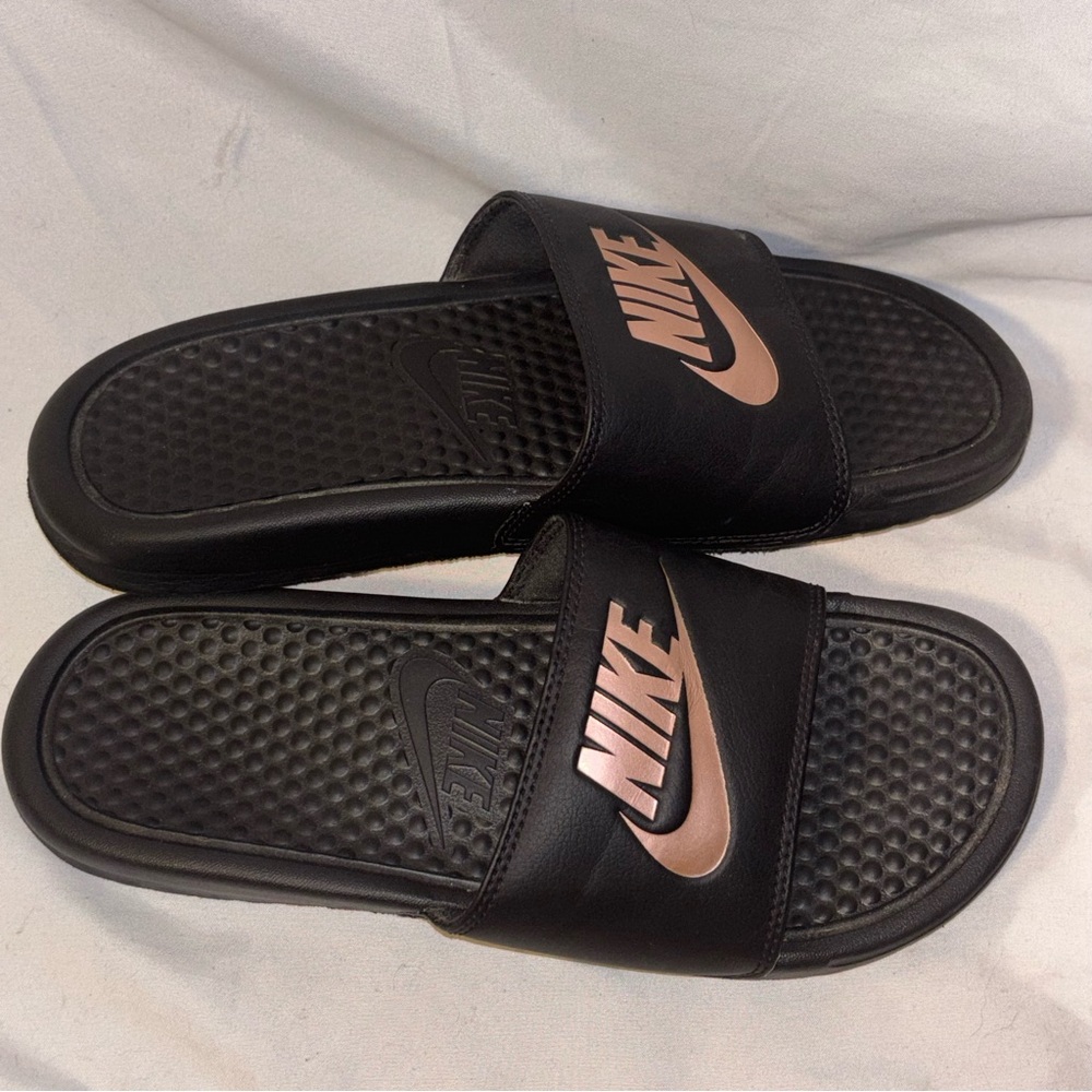 Nike Black Slides with Pink Logo